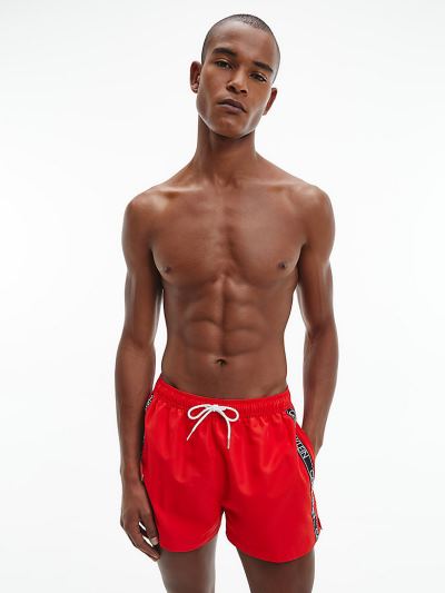 Calvin Klein Fürdőruha HU652515 | Calvin Klein Logo Tape Short Drawstring Férfi Úszónadrág Piros